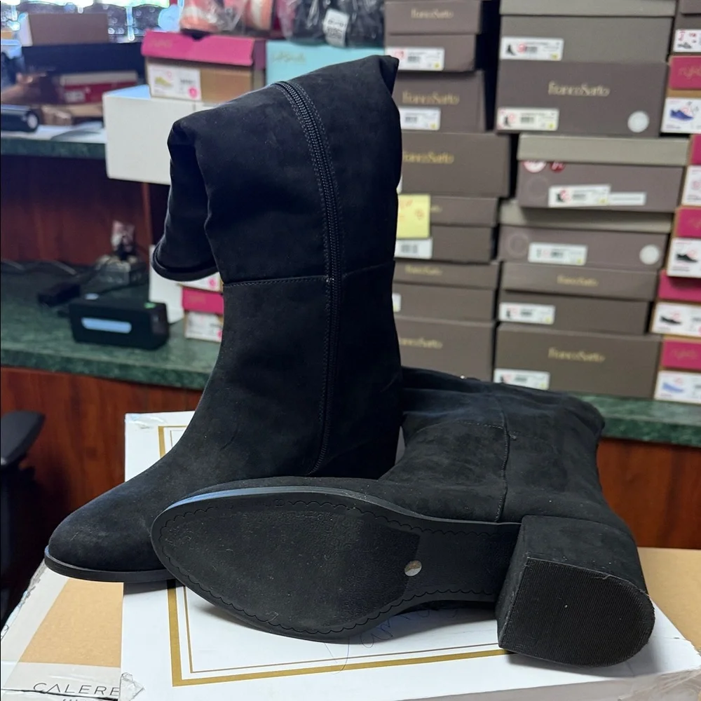 Charter Club Black Over-the-Knee Suede-Look Boots with Gold Buckle